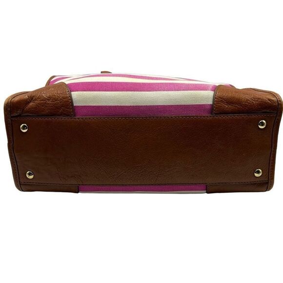 Michael Kors Hamilton Pink Stripe Brown Leather Shoulder Crossbody Tote Bag - Picture 8 of 14